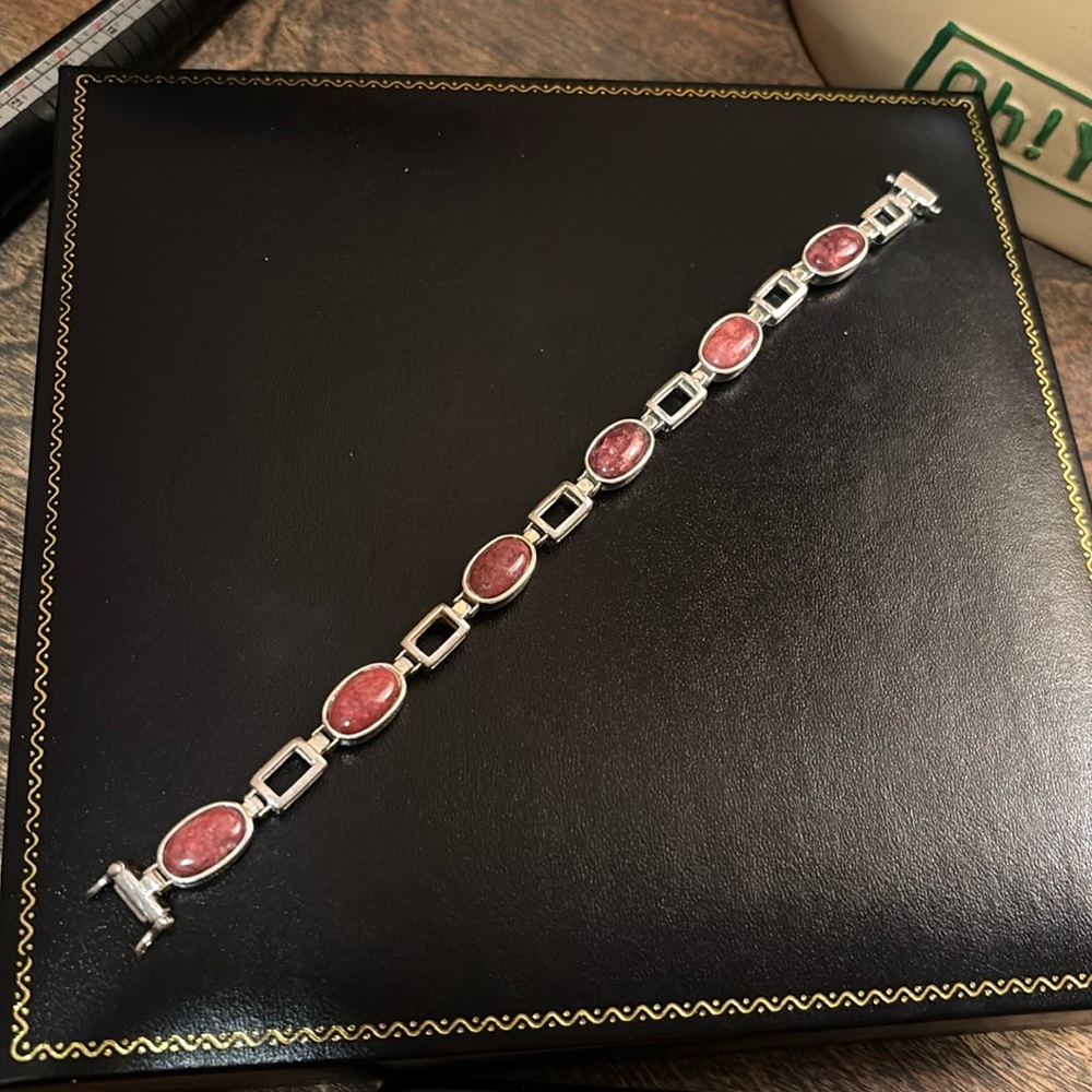 Vintage, Jay King, Silver, Pink Thulite & Nephrite Jade Reversible Link Bracelet - Picture 3 of 8